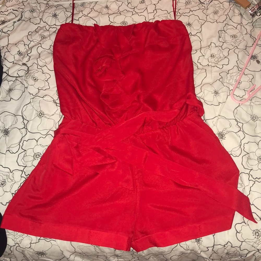 Express Strapless Red Romper With Detachable Sash - image 1